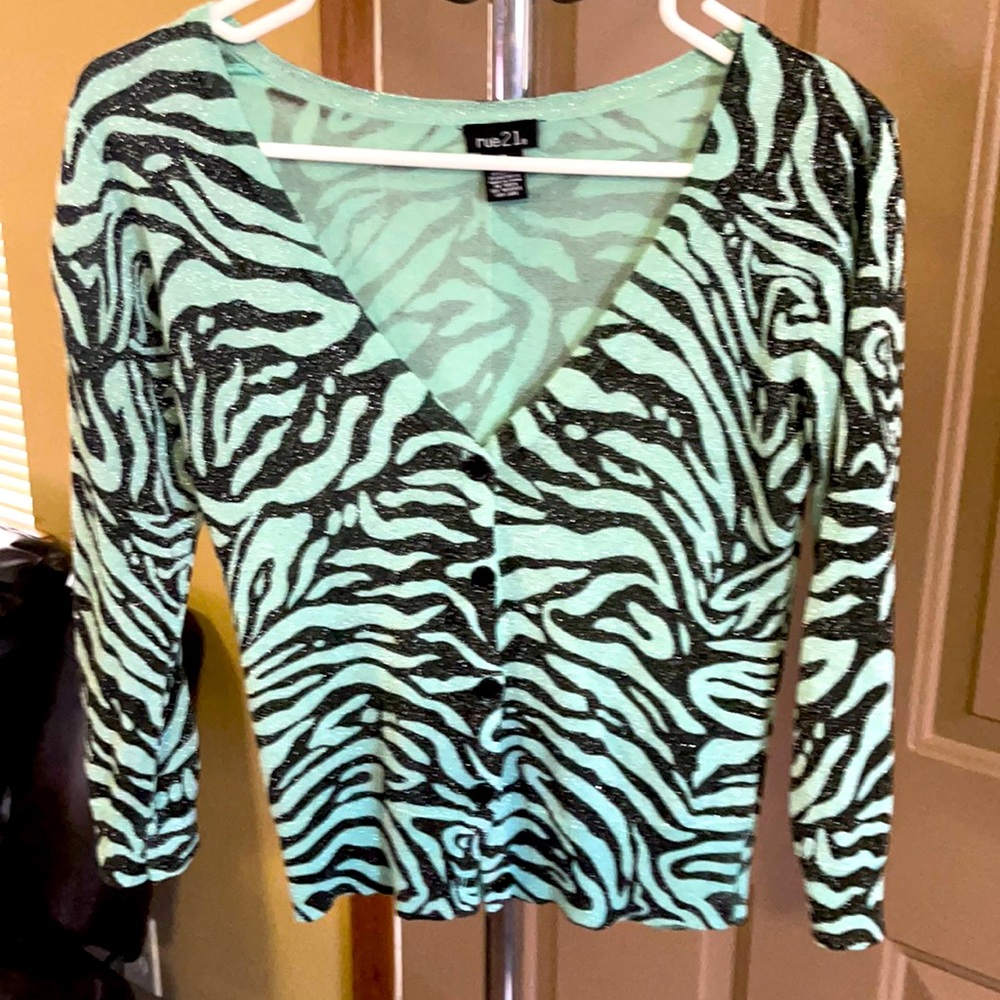 Black & Green Zebra Print Cardigan